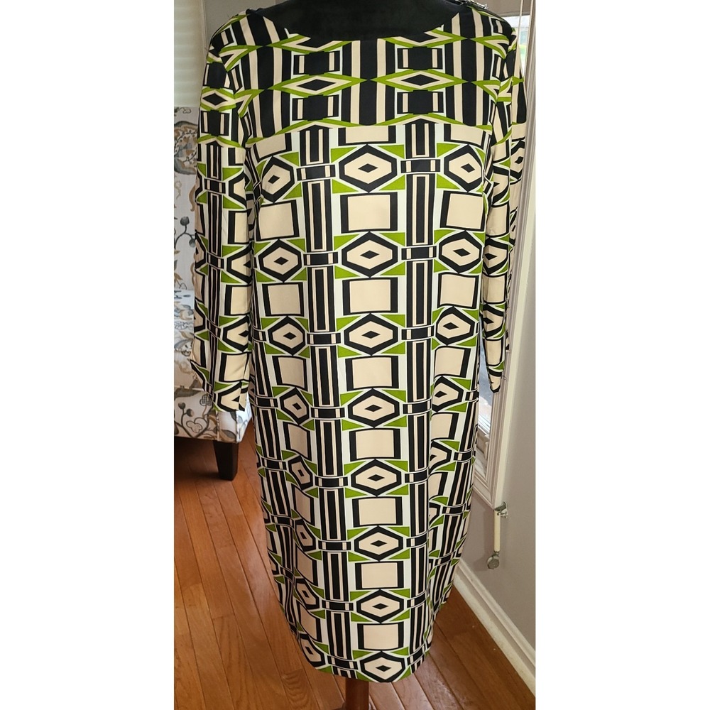 JONES NEW YORK COLLECTION DRESS SZ 12 Geometric Green Navy Career Lined